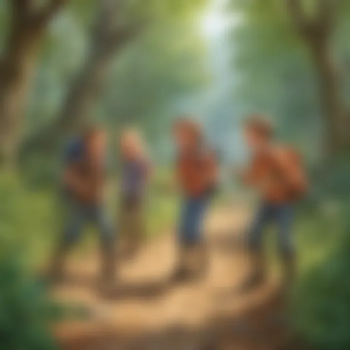 Children having fun in a nature scavenger hunt