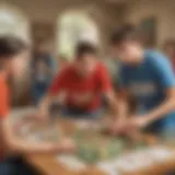 Teenagers playing an intense competitive game at a birthday party