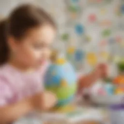Children painting Easter eggs with intricate designs