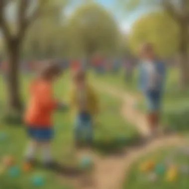 Children searching for Easter eggs in a park