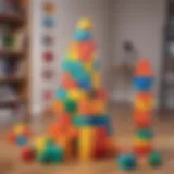 Creative indoor game setup with colorful blocks