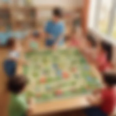 Kindergarten kids playing educational game