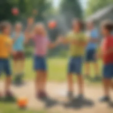 Kids laughing and having fun during a game of Water Balloon Toss