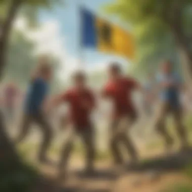 Epic Capture the Flag Battle Among Friends Four individuals engaged in a thrilling game of capture the flag