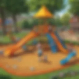 Kids playing in a vibrant outdoor playground