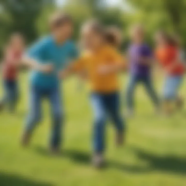 Children engaged in a competitive game of outdoor tag