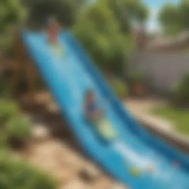 Kids sliding on backyard water slide