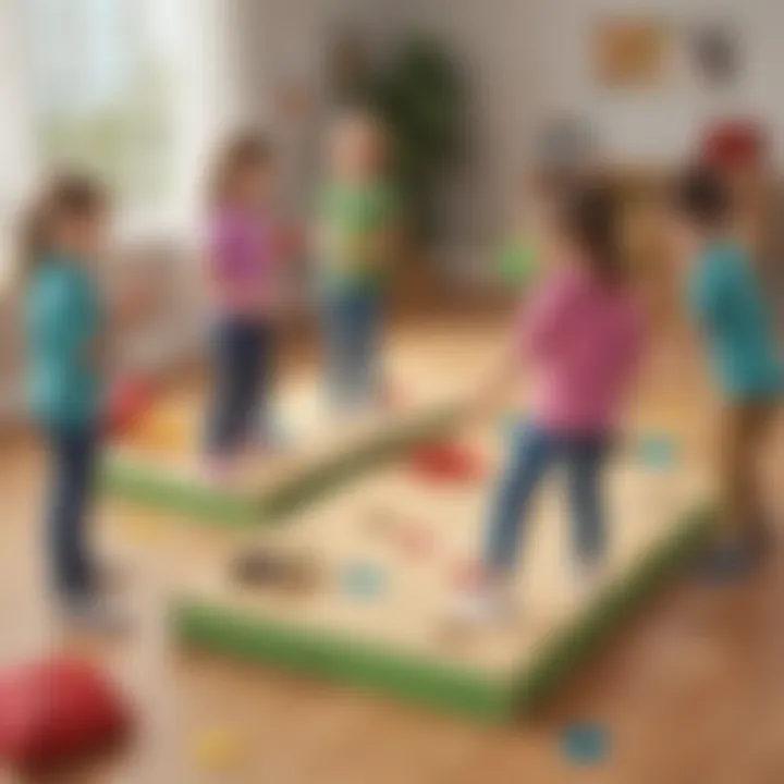 Children participating in a bean bag toss game