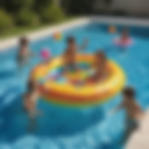 Children playing with colorful water toys in pool