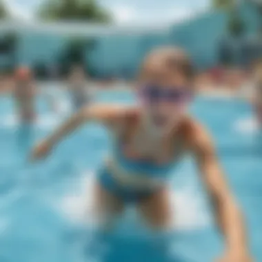 Kids participating in a swimming race in a pool