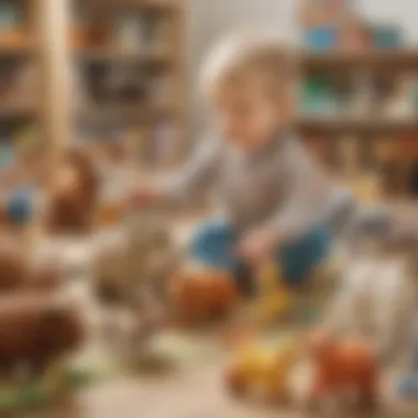 Two-year-old engaging in imaginative play with toy animals