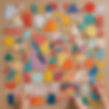 Two-year-old creating a shape collage with various materials