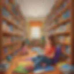 A colorful digital library for young readers showcasing various online book covers.