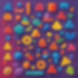 Abstract concept of addition with colorful shapes