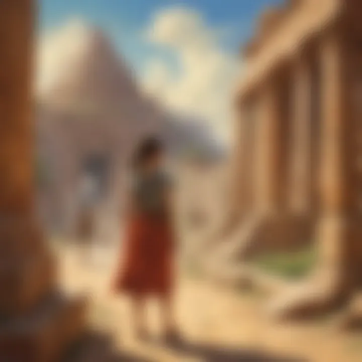 Illustration of a young girl exploring ancient civilizations