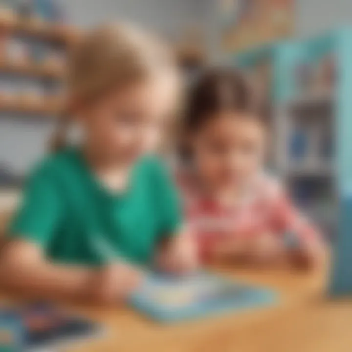 Kindergarten children engaged in educational app gameplay