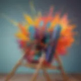 Abstract representation of blowing up easels with vibrant colors