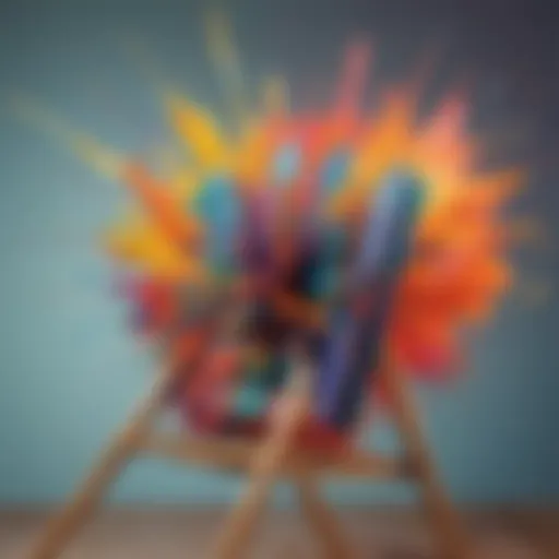 Abstract representation of blowing up easels with vibrant colors