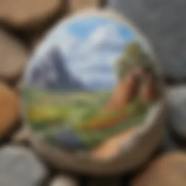 Surreal acrylic landscape painting on stone