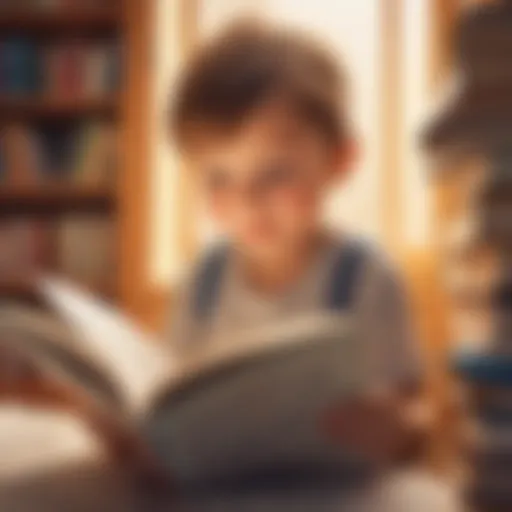 Illustration of a child engrossed in reading a paper book