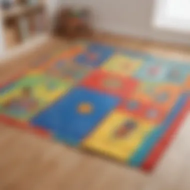 Safety features highlighted on a play mat with drawstring in a home setting.