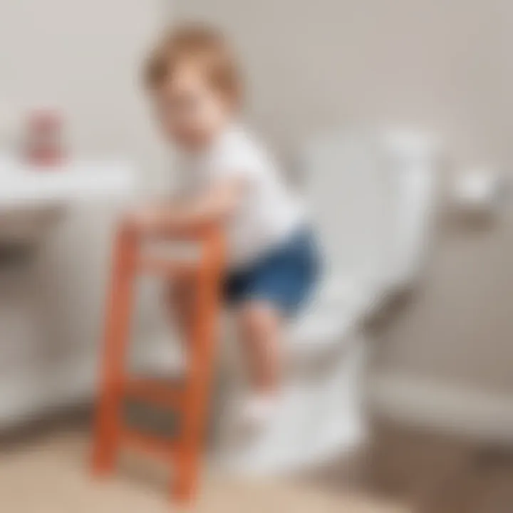 Child using potty toilet seat with ladder