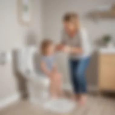 Parent guiding child with potty toilet seat