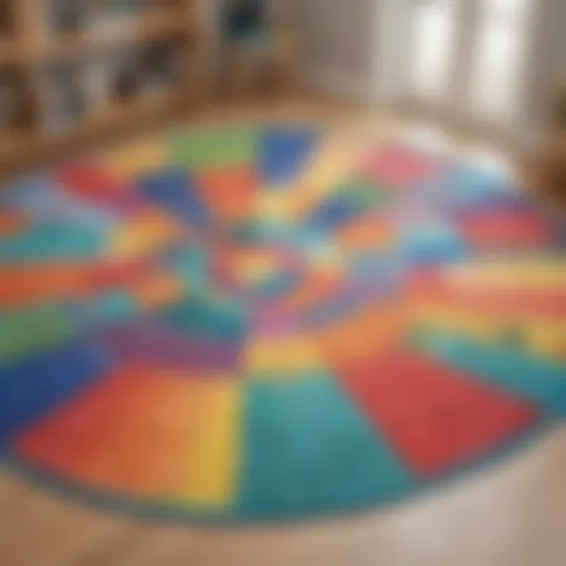 Vibrant play mat with drawstring feature showcased in a cozy play area.