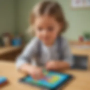 Preschooler playing educational game on a digital device