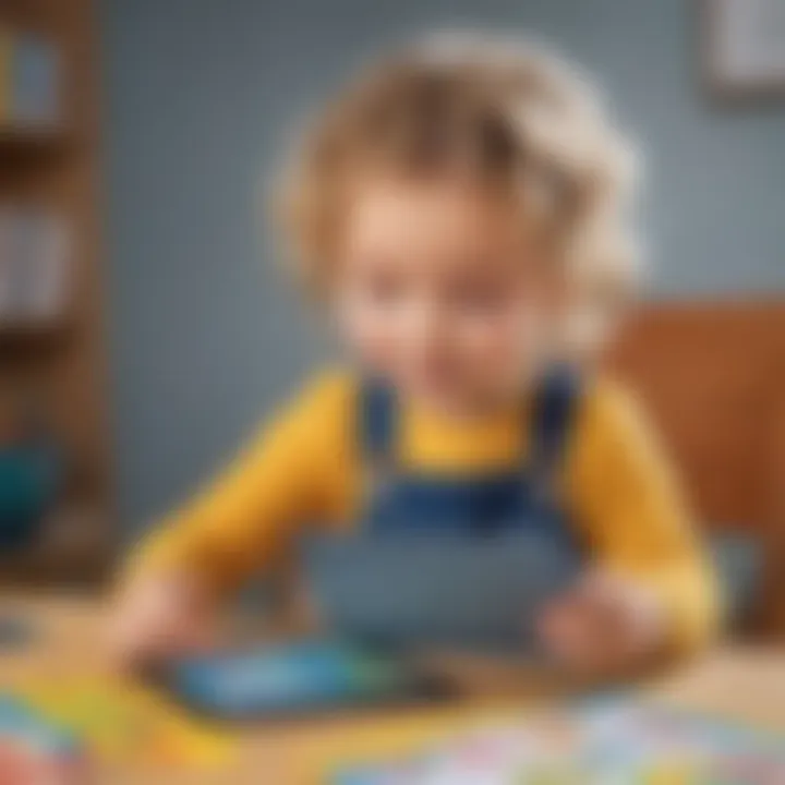 Preschooler using tablet with educational app