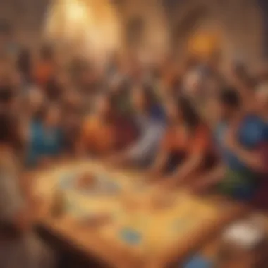 Bible-Themed Board Game Experience A vibrant, illustrated board game centered around biblical figures and narratives.
