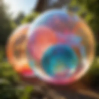 Vibrant Large Bubbles in Nature A vibrant display of large, colorful bubbles in a sunny outdoor setting