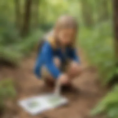 Preschool child exploring nature through outdoor scavenger hunt