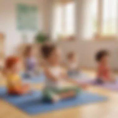 Group of preschoolers engaging in yoga poses in a classroom setting