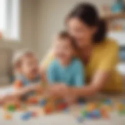 Mother and child playing with educational toy