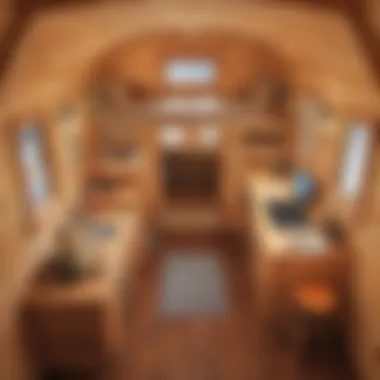 Efficient Interior Layout of a Compact Cabin Interior layout of a compact cabin emphasizing efficient space utilization.