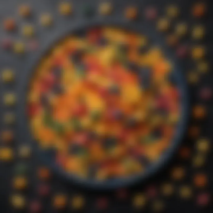 A beautifully plated dish featuring an array of colored pasta, appealing to the senses.