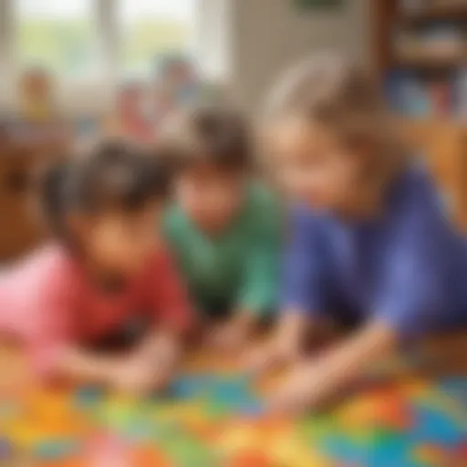 Children exploring a colorful puzzle