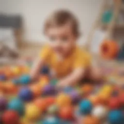 Infant playing with colorful sensory toys