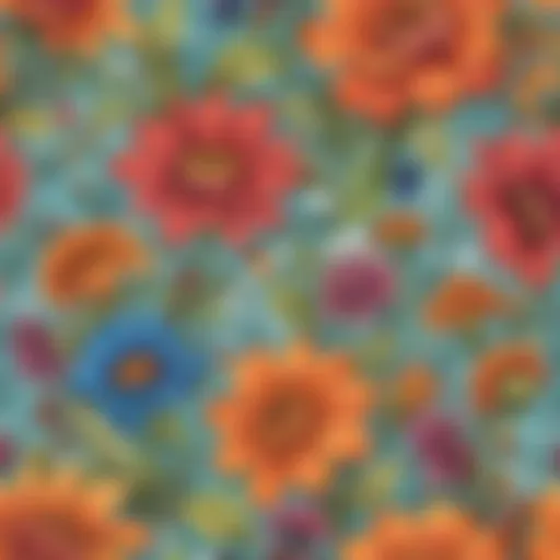 Vibrant floral pattern on digital coloring page