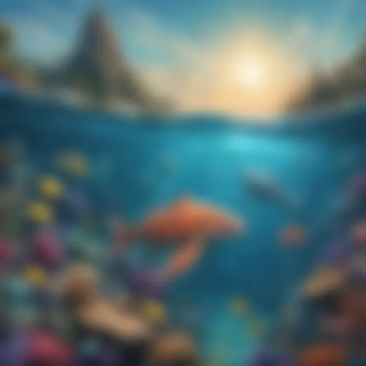 Magical underwater scene on digital coloring page