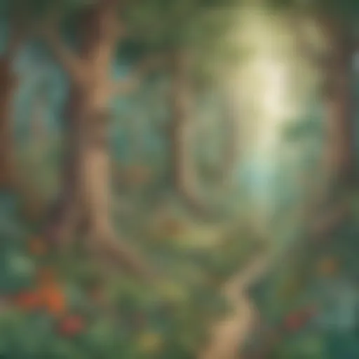 Illustration of a whimsical forest scene