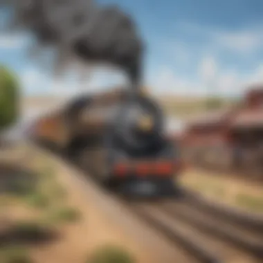 Vintage steam train chugging along the tracks near the Stockyards