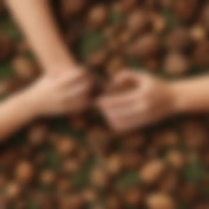 Children crafting with pine cones and acorns