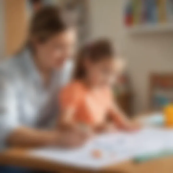 Parent and Child Reviewing Worksheets