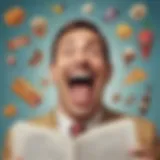 Illustration depicting various types of humor such as puns, slapstick, and satire.