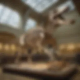 An impressive dinosaur skeleton on display in a museum