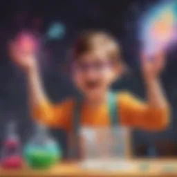 A child engaged in a colorful science experiment with bubbling reaction
