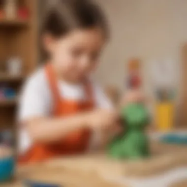 Kid making clay sculpture