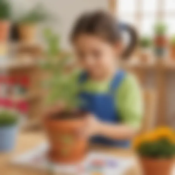 Young artist decorating flower pot